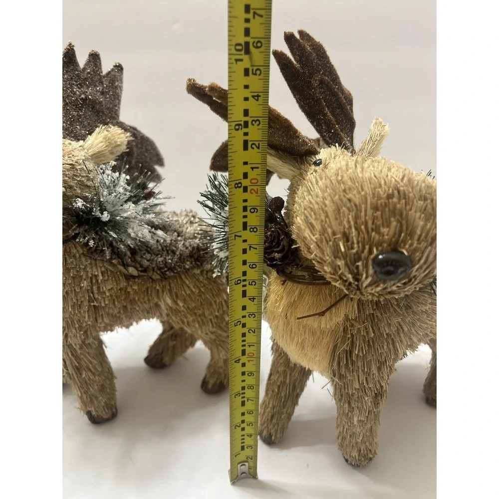Vintage Pier 1 Christmas Woodland Moose Set Of 2 Straw Pine Cones Browns Glitter